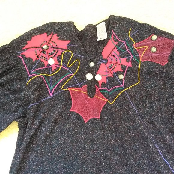 vintage 80s  black metallic knit embroidered matching set - Picture 5 of 15